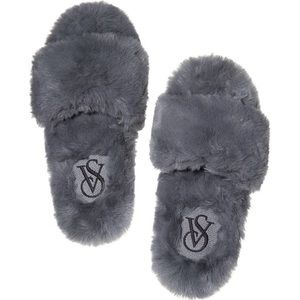 VS grey fuzzy slippers